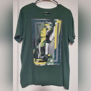 🆕️ Express men's green abstract print graphic tee, Sz M (2014)